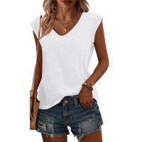 Zsuoop Womens Tank Tops Cap Sleeve U Neck Tops 2024 Summer Casual Tee Loose Fit Basic T Shirts